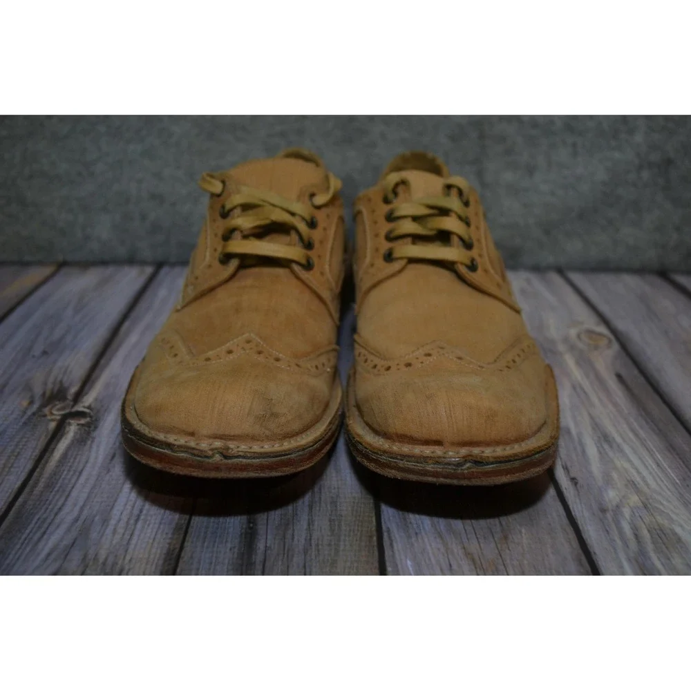 John Varvatos Shoes Mens 8.5 Beige Leather Wingtip Brogue Dress‎ Handmade Italy